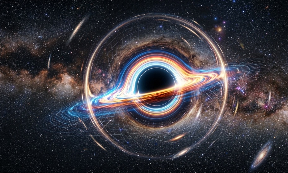 Gravitational lensing around black holes showing Einstein ring